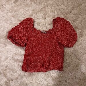 Loft Smocked Red Polka Dotted Cropped Top